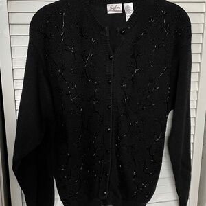 Vintage  Women's Jaclyn Smith Classics -Beaded Black Cardigan Sweater